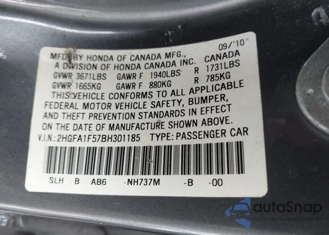 2011 Honda Civic Lx from USA, damaged, VIN 2HGFA1F57BH301185